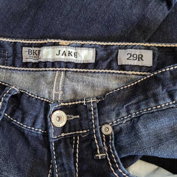 BKE Mens Jeans Size 29R Jake  Dark Wash Straight Distressing Heavy Stitching - Picture 9 of 12